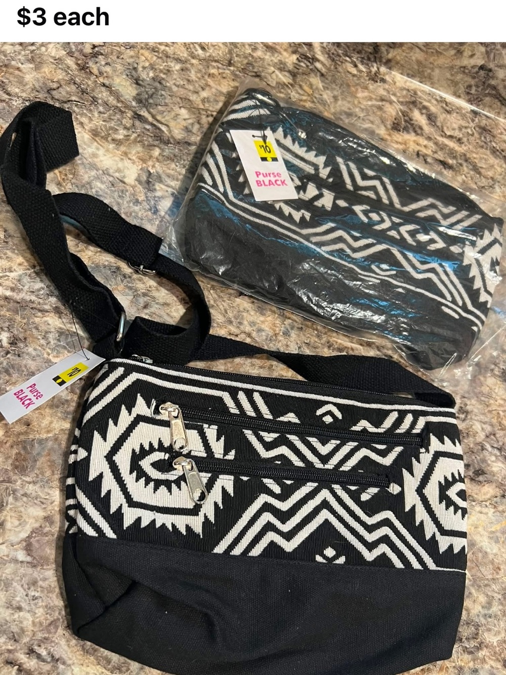 Black & White Aztec Crossbody Bag - Unbranded